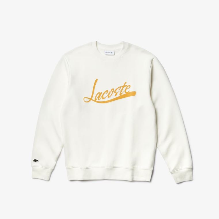 Lacoste Signature Print Crew Neck Sweatshirt Hvite | hOEdu7n9