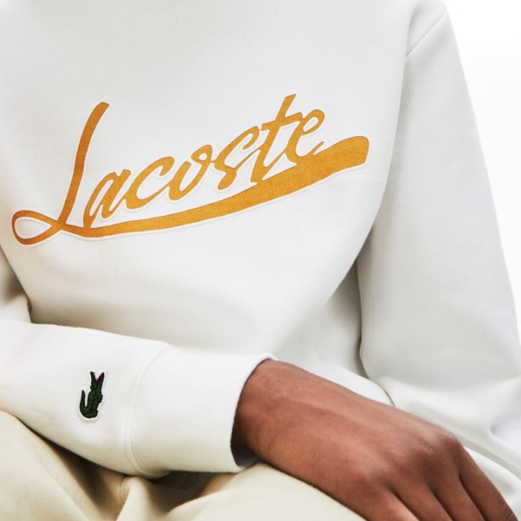 Lacoste Signature Print Crew Neck Sweatshirt Hvite | hOEdu7n9