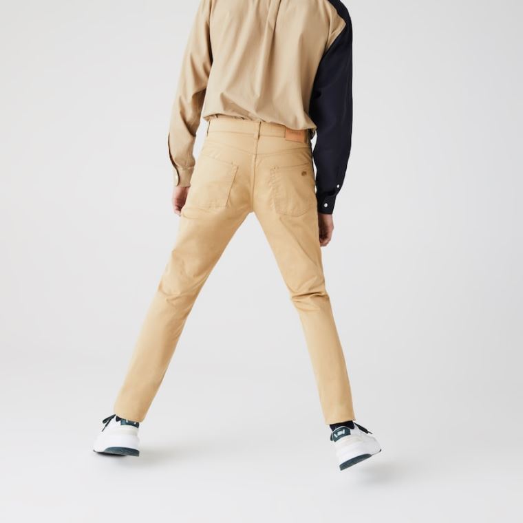 Lacoste Slim Fit 5-Pocket Stretch Bomull Pants Beige | hUhc14zM