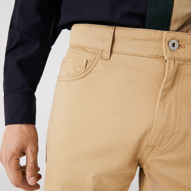 Lacoste Slim Fit 5-Pocket Stretch Bomull Pants Beige | hUhc14zM