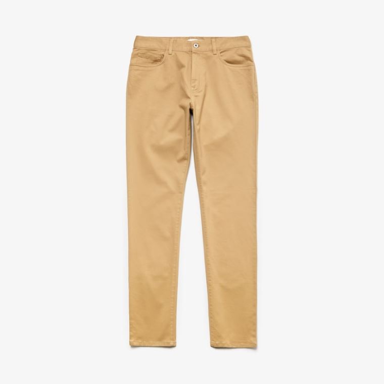 Lacoste Slim Fit 5-Pocket Stretch Bomull Pants Beige | hUhc14zM