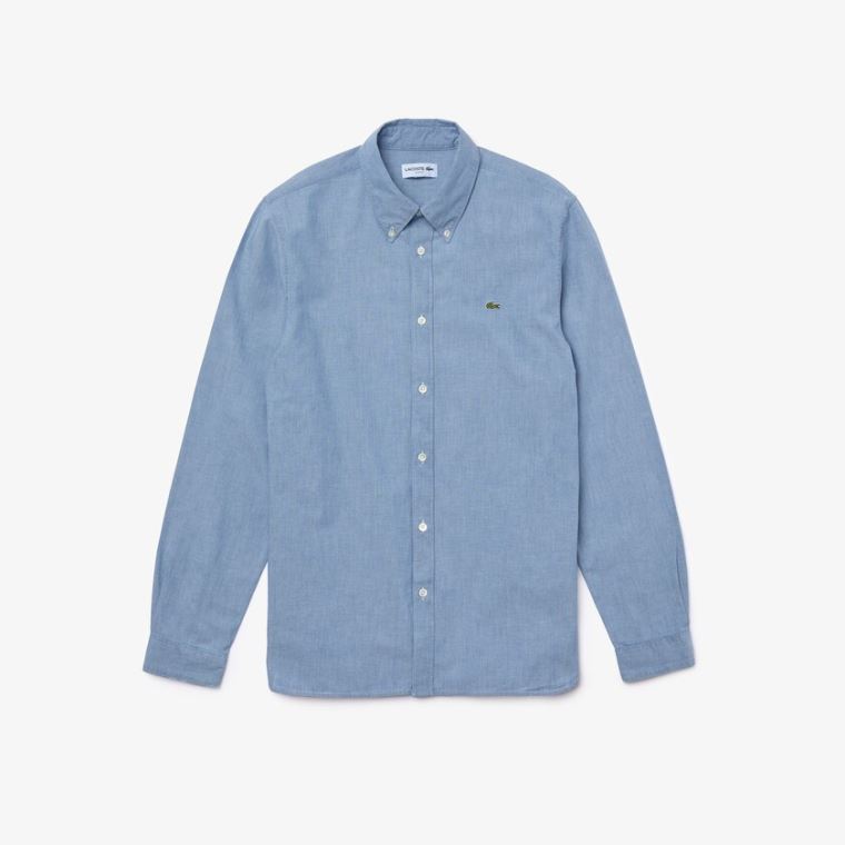 Lacoste Slim Fit Bomull Chambray Shirt Blå | BshT89ci