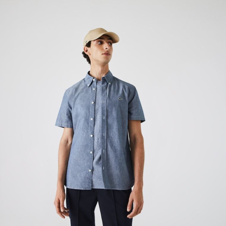 Lacoste Slim Fit Bomull Chambray Shirt Blå | NRDOg8LU