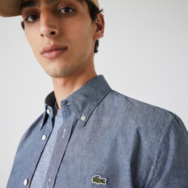 Lacoste Slim Fit Bomull Chambray Shirt Blå | NRDOg8LU