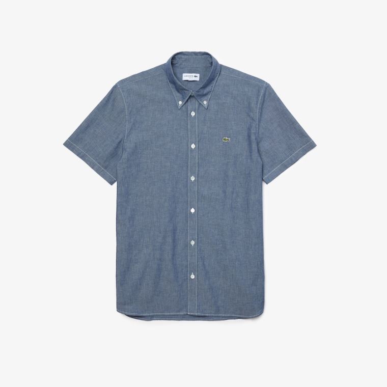 Lacoste Slim Fit Bomull Chambray Shirt Blå | NRDOg8LU