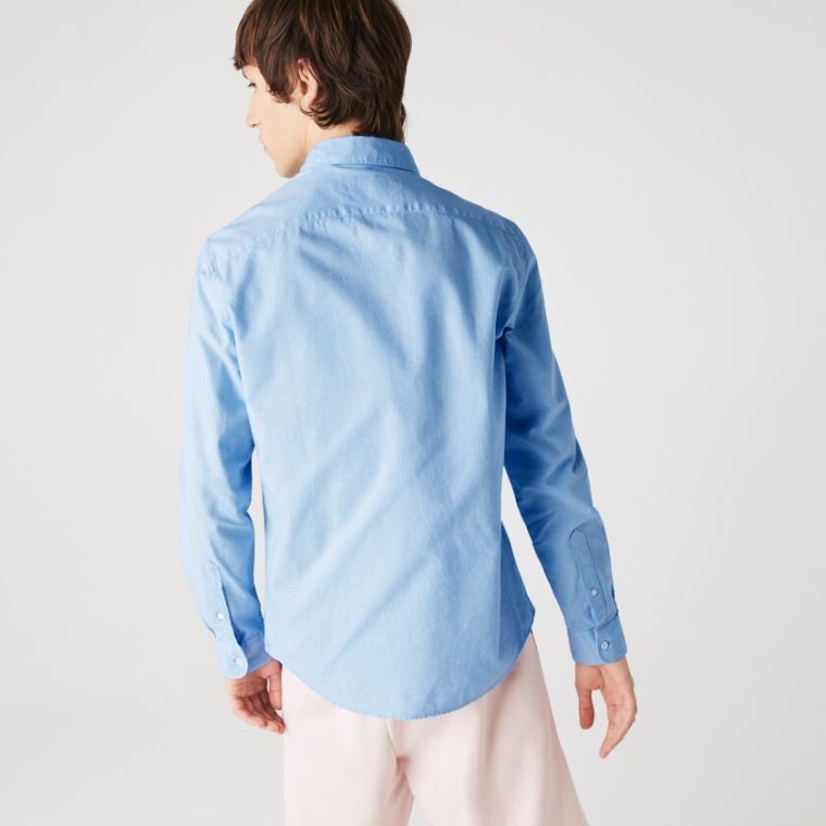 Lacoste Slim Fit Bomull Chambray Shirt Blå Hvite | hoSg6jr3