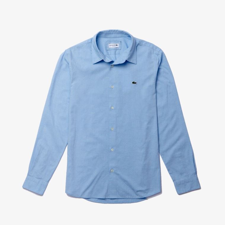 Lacoste Slim Fit Bomull Chambray Shirt Blå Hvite | hoSg6jr3