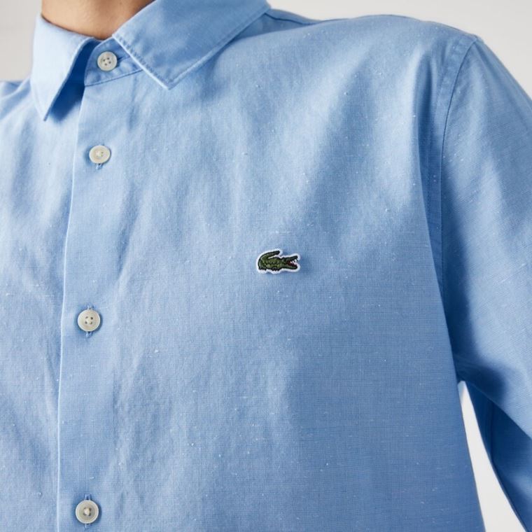 Lacoste Slim Fit Bomull Chambray Shirt Blå Hvite | hoSg6jr3