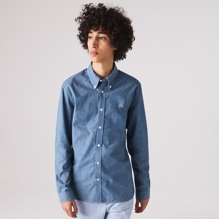 Lacoste Slim Fit Bomull Chambray Shirt Blå | s2GC5jKh