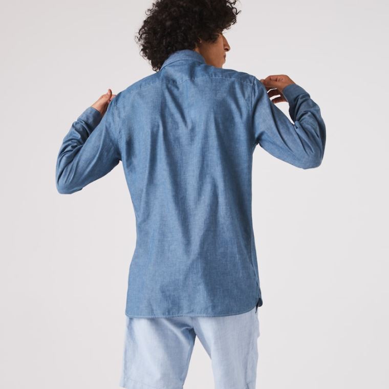 Lacoste Slim Fit Bomull Chambray Shirt Blå | s2GC5jKh