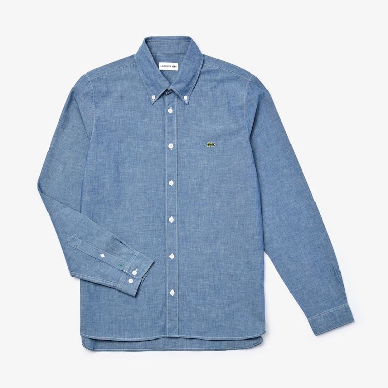 Lacoste Slim Fit Bomull Chambray Shirt Blå | s2GC5jKh