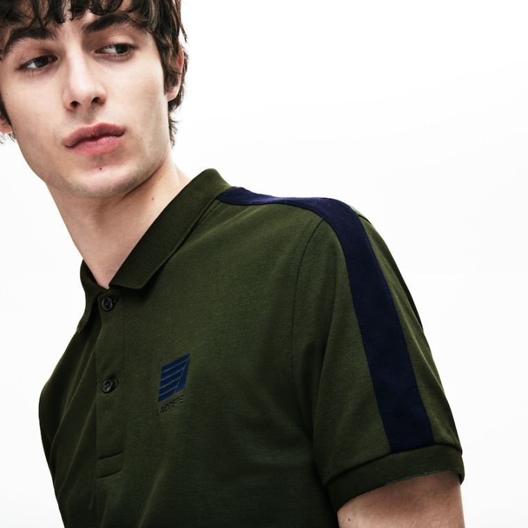 Lacoste Slim Fit Bomull Mini Piqué Polo Khaki Grønn Marineblå Blå | cQsEHvYG