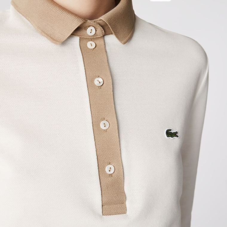 Lacoste Slim Fit Bomull Polo Shirt Hvite Beige | 5g7p9Tjn