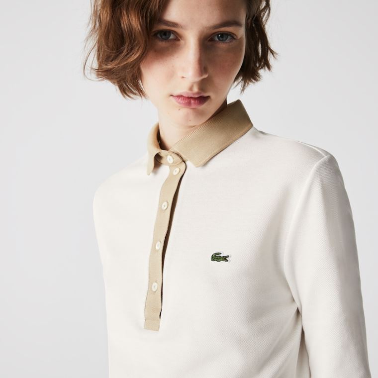 Lacoste Slim Fit Bomull Polo Shirt Hvite Beige | 5g7p9Tjn