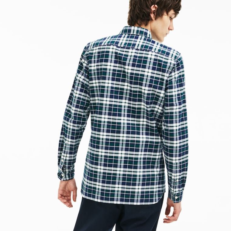 Lacoste Slim Fit Check Stretch Oxford Bomull Shirt Grønn | AqBcsesk