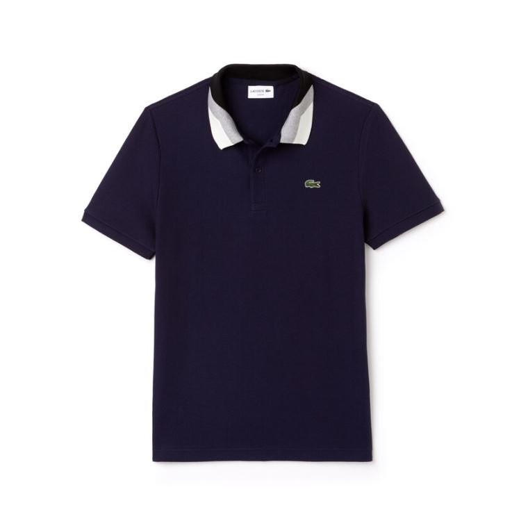 Lacoste Slim Fit Colourblock Striped Knop Piqué Polo Shirt Marineblå Blå | giEYVXuE