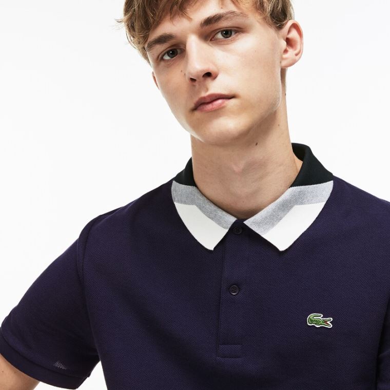 Lacoste Slim Fit Colourblock Striped Knop Piqué Polo Shirt Marineblå Blå | giEYVXuE