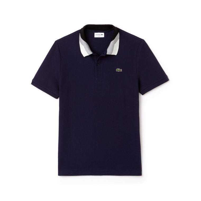 Lacoste Slim Fit Colourblock Striped Knop Piqué Polo Shirt Marineblå Blå | mIiJ97Rq