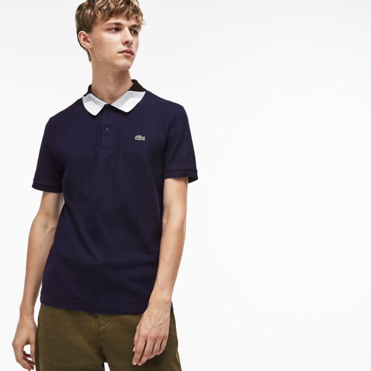 Lacoste Slim Fit Colourblock Striped Knop Piqué Polo Shirt Marineblå Blå | mIiJ97Rq