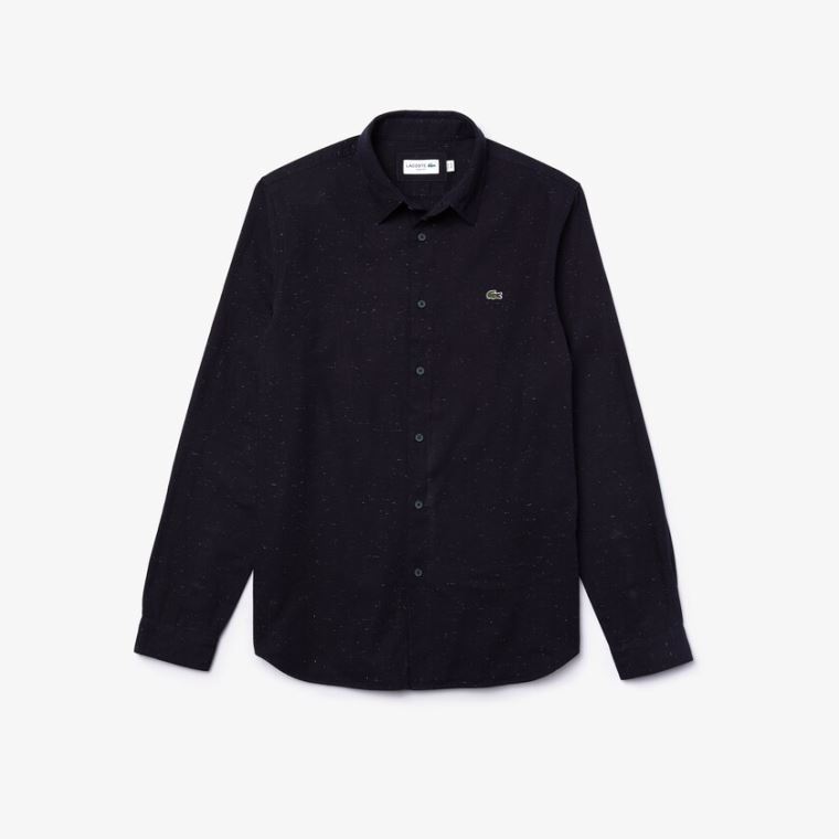 Lacoste Slim Fit Flamed Bomull Shirt Marineblå Blå Hvite | iJW2zyIz