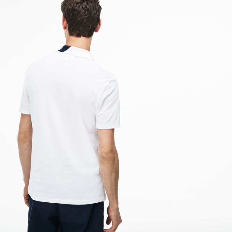 Lacoste Slim Fit Lettering Stretch Mini Piqué Polo Hvite Marineblå Blå | Dm8XiFZs