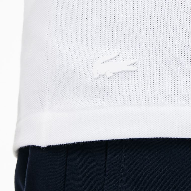 Lacoste Slim Fit Lettering Stretch Mini Piqué Polo Hvite Marineblå Blå | Dm8XiFZs