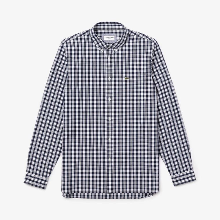 Lacoste Slim Fit Long-Sleeve Wool Shirt Hvite Marineblå Blå | ARKqL33t