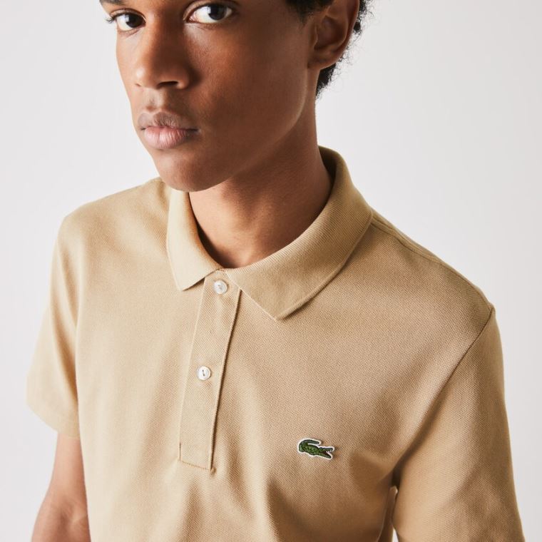 Lacoste Slim Fit Polo in Petit Piqué Beige | WoZjbckQ