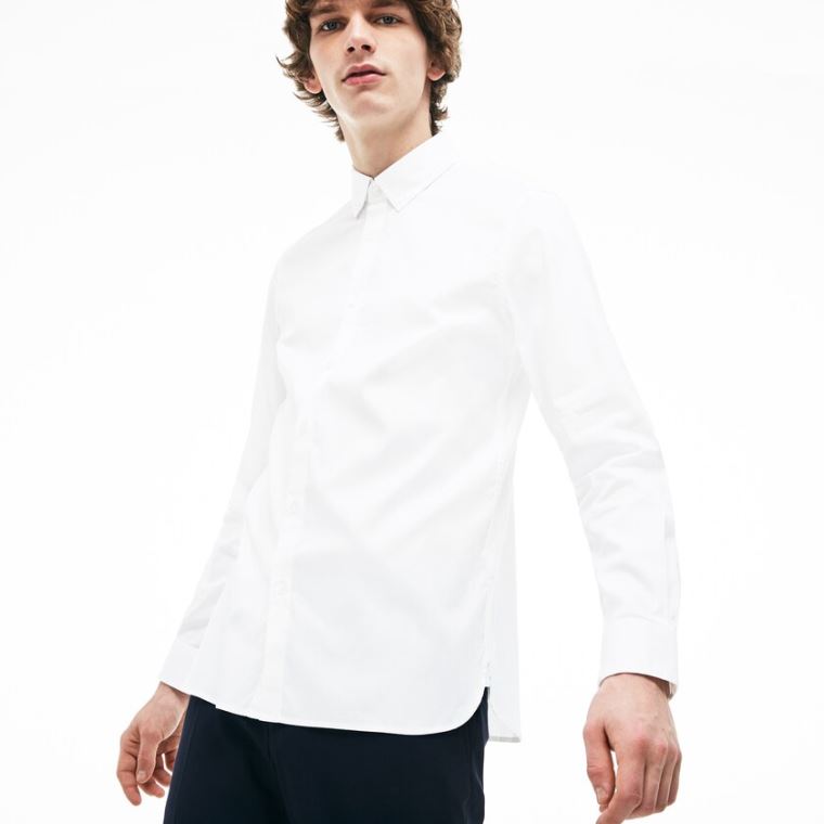 Lacoste Slim Fit Stretch Bomull Pinpoint Shirt Hvite | 6BRc1xkN