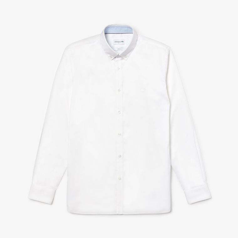 Lacoste Slim Fit Stretch Bomull Pinpoint Shirt Hvite | 6BRc1xkN