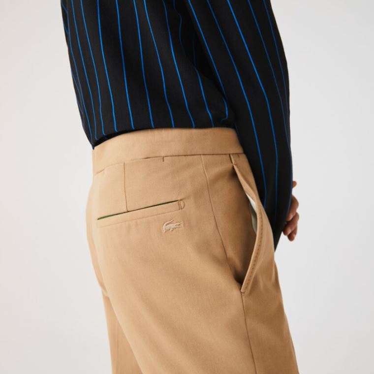 Lacoste Slim Fit Stretch Bomull Pleated Chino Pants Beige | lGDgwZNl