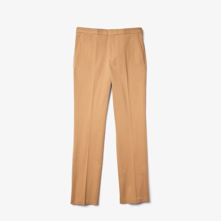 Lacoste Slim Fit Stretch Bomull Pleated Chino Pants Beige | lGDgwZNl