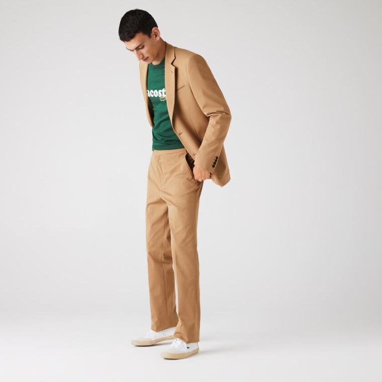 Lacoste Slim Fit Stretch Bomull Pleated Chino Pants Beige | lGDgwZNl