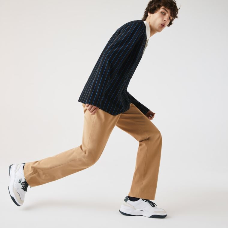 Lacoste Slim Fit Stretch Bomull Pleated Chino Pants Beige | lGDgwZNl