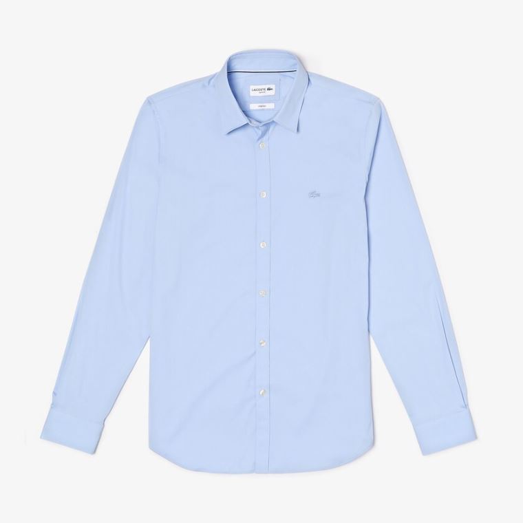 Lacoste Slim-Fit Stretch Bomull Poplin Shirt Lyse Blå | 0yoaDAhD