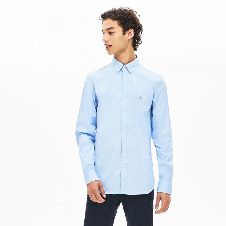 Lacoste Slim-Fit Stretch Bomull Poplin Shirt Lyse Blå | 0yoaDAhD