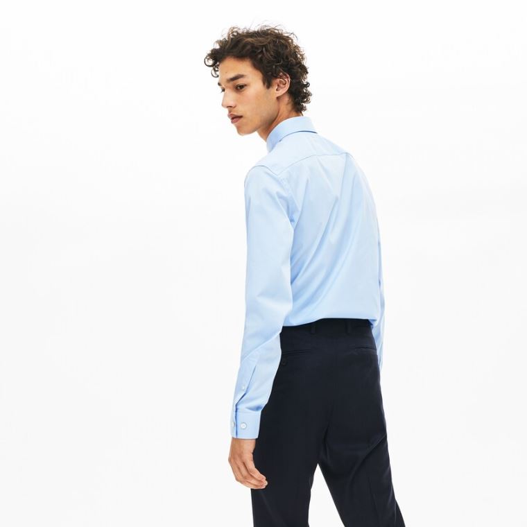 Lacoste Slim-Fit Stretch Bomull Poplin Shirt Lyse Blå | 0yoaDAhD