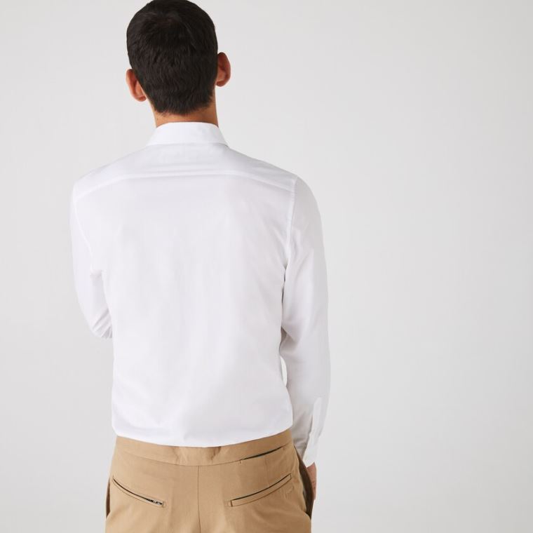 Lacoste Slim Fit Stretch Bomull Poplin Shirt Hvite | Y9gKhECZ