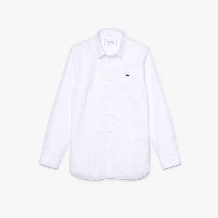 Lacoste Slim Fit Stretch Bomull Poplin Shirt Hvite | Y9gKhECZ