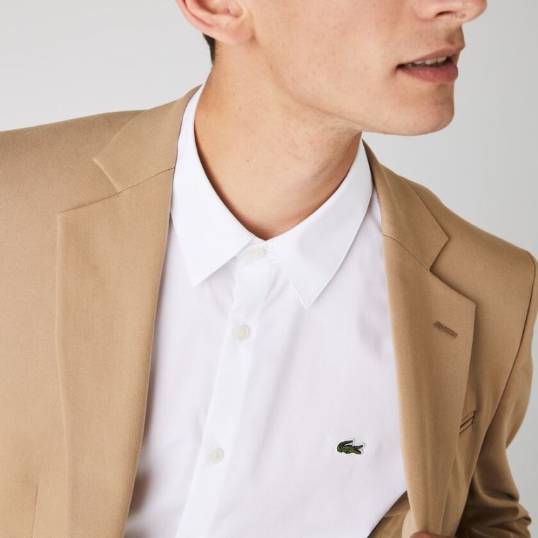 Lacoste Slim Fit Stretch Bomull Poplin Shirt Hvite | Y9gKhECZ