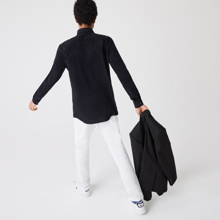 Lacoste Slim Fit Stretch Bomull Poplin Shirt Marineblå Blå | lO4GqTIr