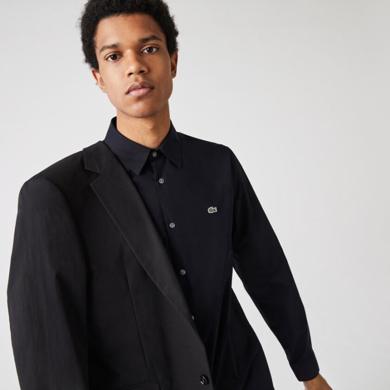 Lacoste Slim Fit Stretch Bomull Poplin Shirt Marineblå Blå | lO4GqTIr