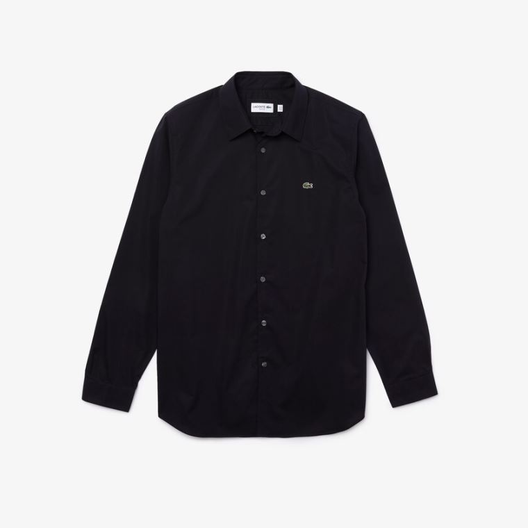 Lacoste Slim Fit Stretch Bomull Poplin Shirt Marineblå Blå | lO4GqTIr