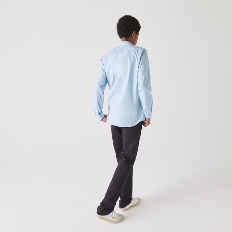 Lacoste Slim Fit Stretch Bomull Poplin Shirt Blå | o0754761