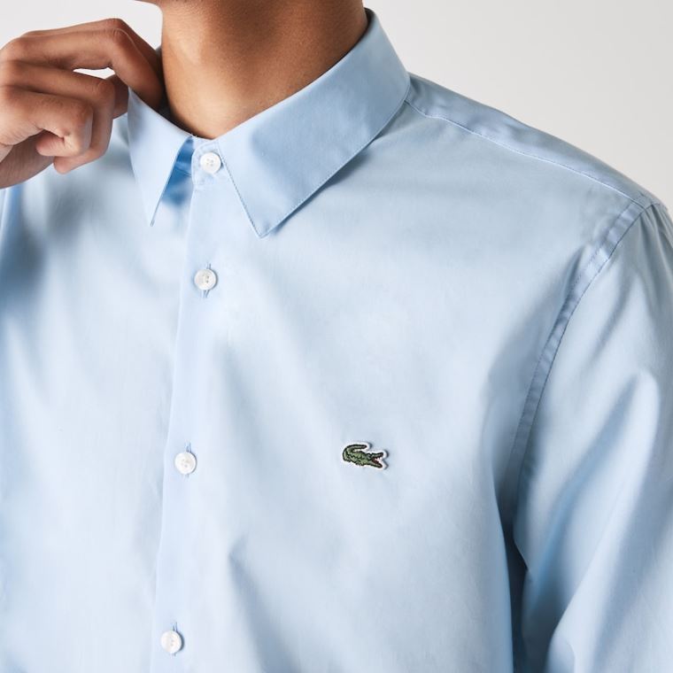 Lacoste Slim Fit Stretch Bomull Poplin Shirt Blå | o0754761