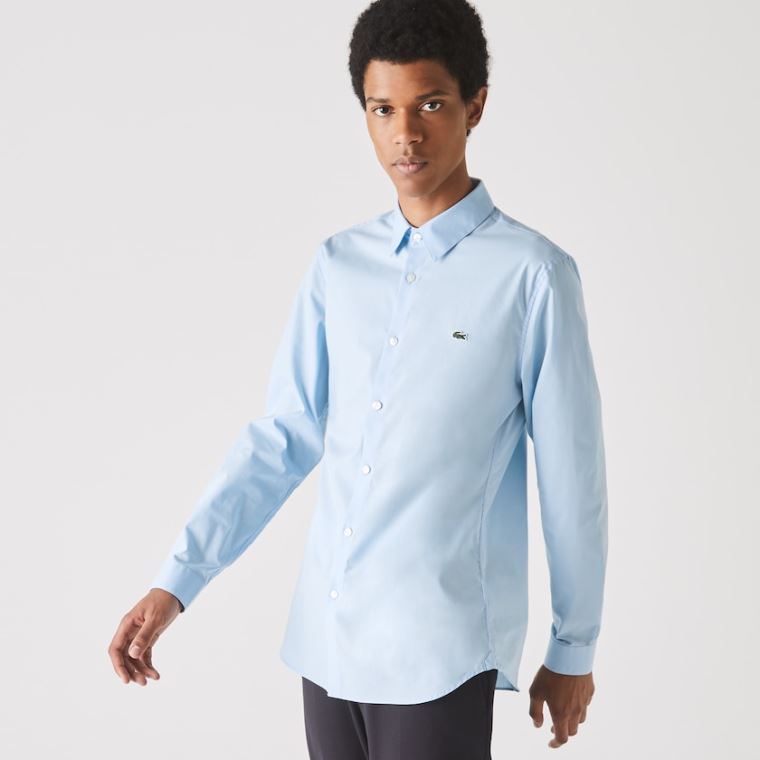 Lacoste Slim Fit Stretch Bomull Poplin Shirt Blå | o0754761