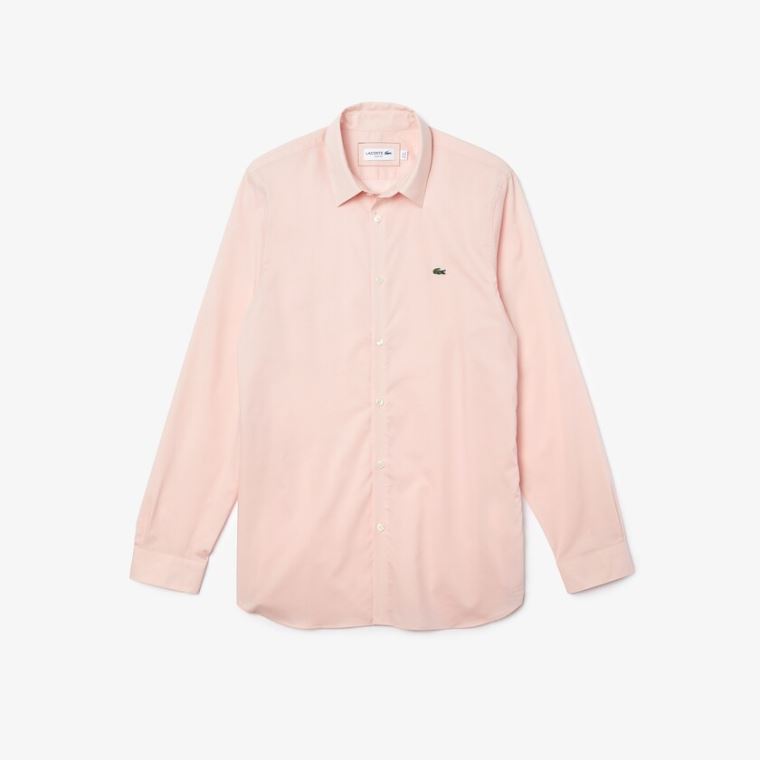 Lacoste Slim Fit Stretch Bomull Poplin Shirt Lyse Rosa | y7XgrMQL