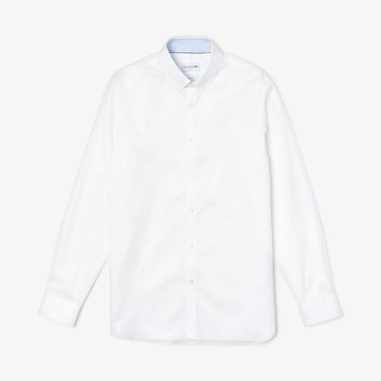 Lacoste Slim Fit Stretch Bomull Shirt Hvite | s9ex8oYE