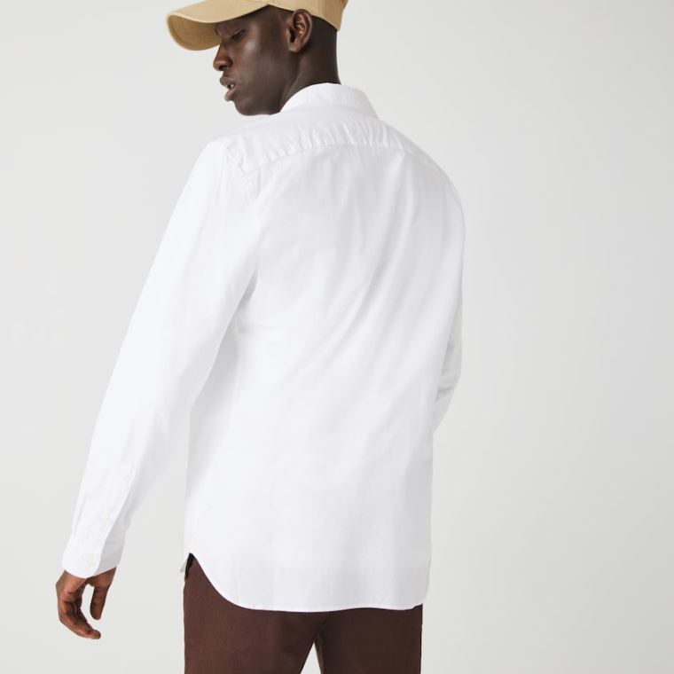 Lacoste Slim Fit Stretch Oxford Bomull Shirt Hvite | yhv8IE0g