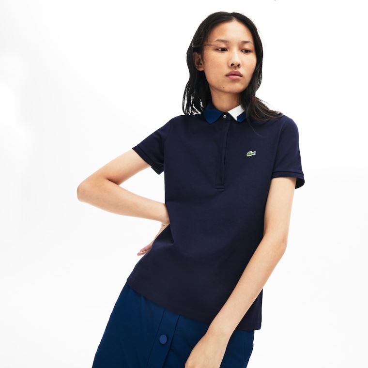 Lacoste Slim Fit Stretch Piqué Polo Shirt Marineblå Blå | 8vngIB4R